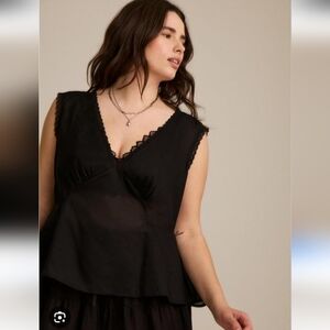 Torrid Festi Black Sheer Cotton Tie-Back Tank Top Size 4X